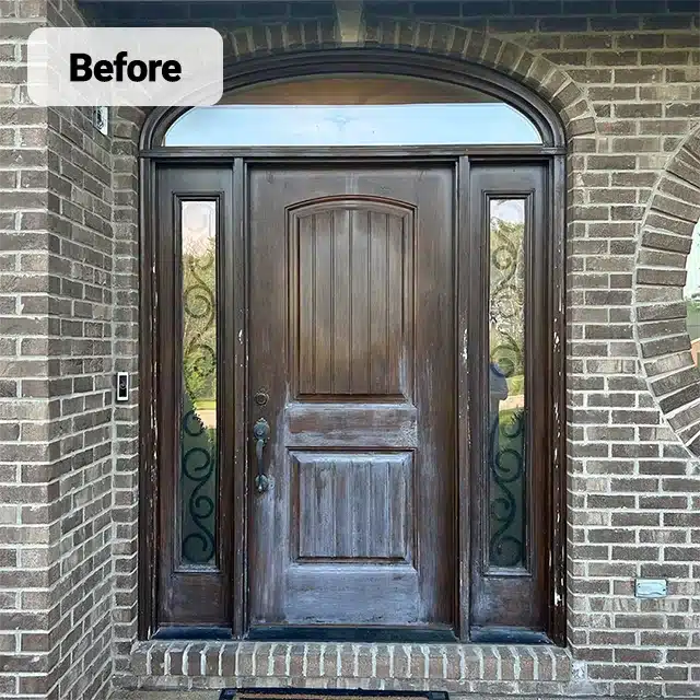 fiberglass entry door with faded stain