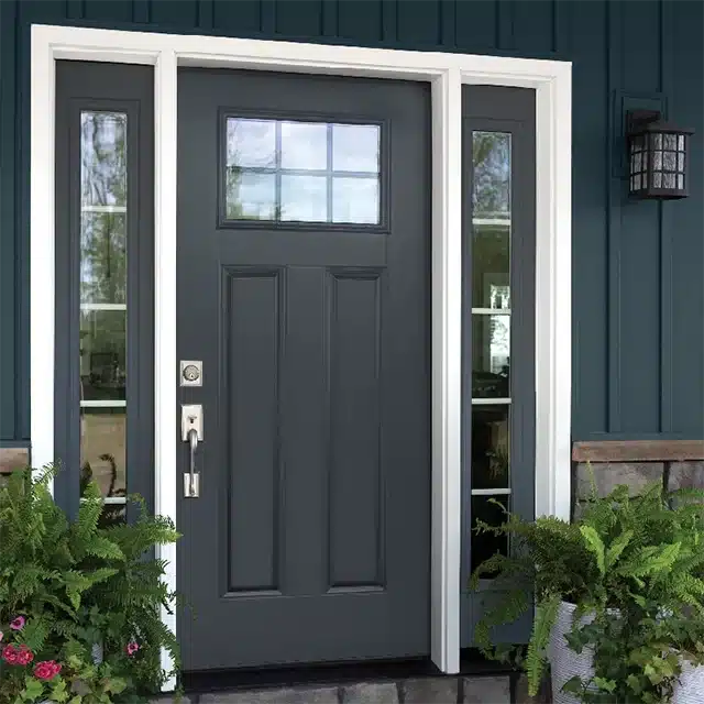 black painted fiberglass door on craftsman home